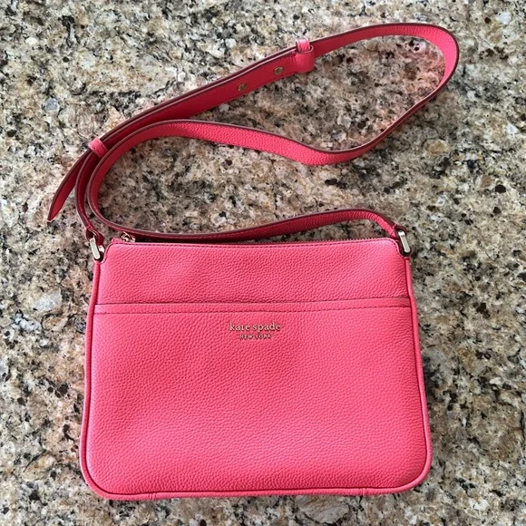 NEW Kate Spade Leather Crossbody Purse Coral πͺΈ Pink with Adjustable Strap - Picture 2 of 14